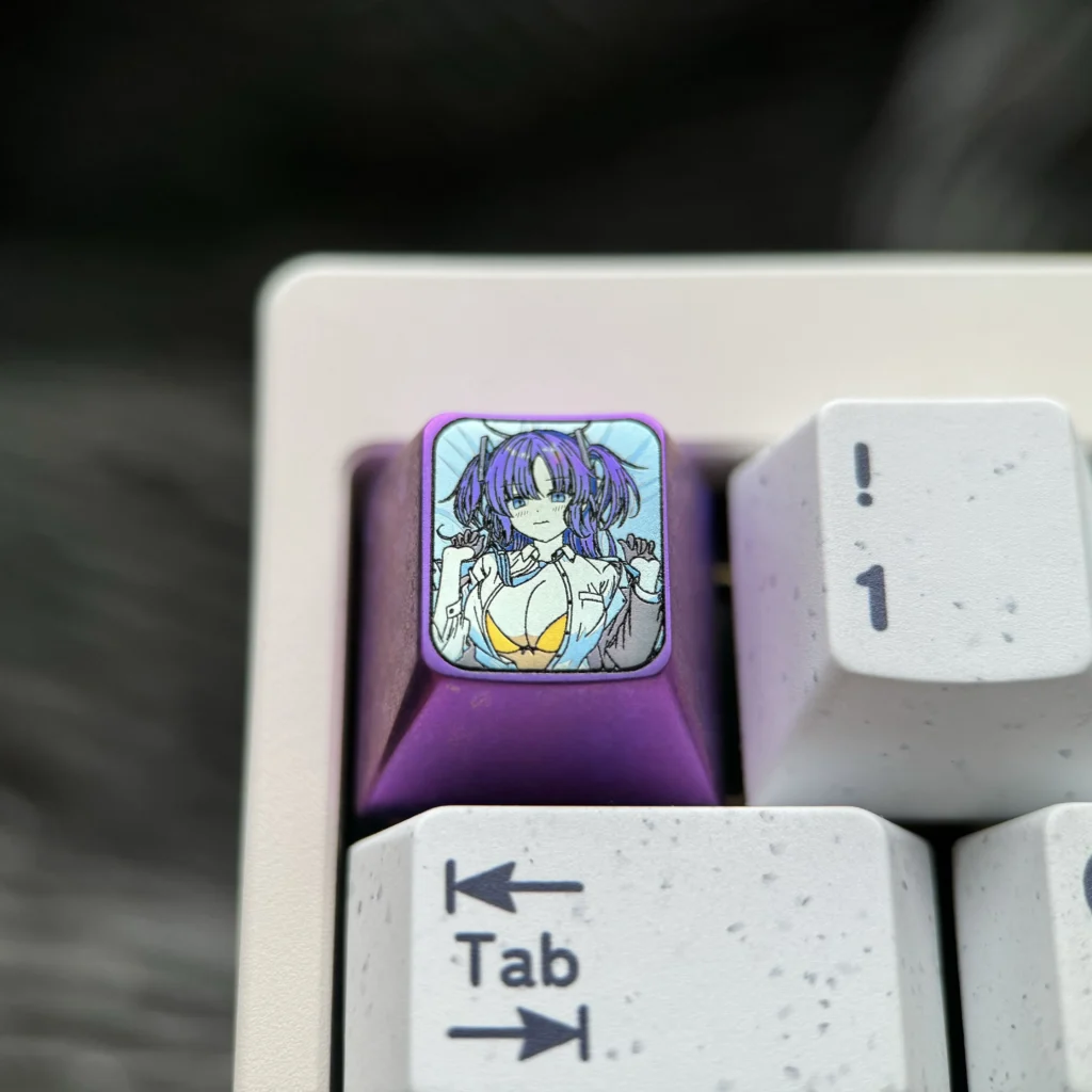 Premium Hayase Yuuka Keycap showcasing vibrant anime character art of Yuuka meticulously crafted on durable, polished titanium.