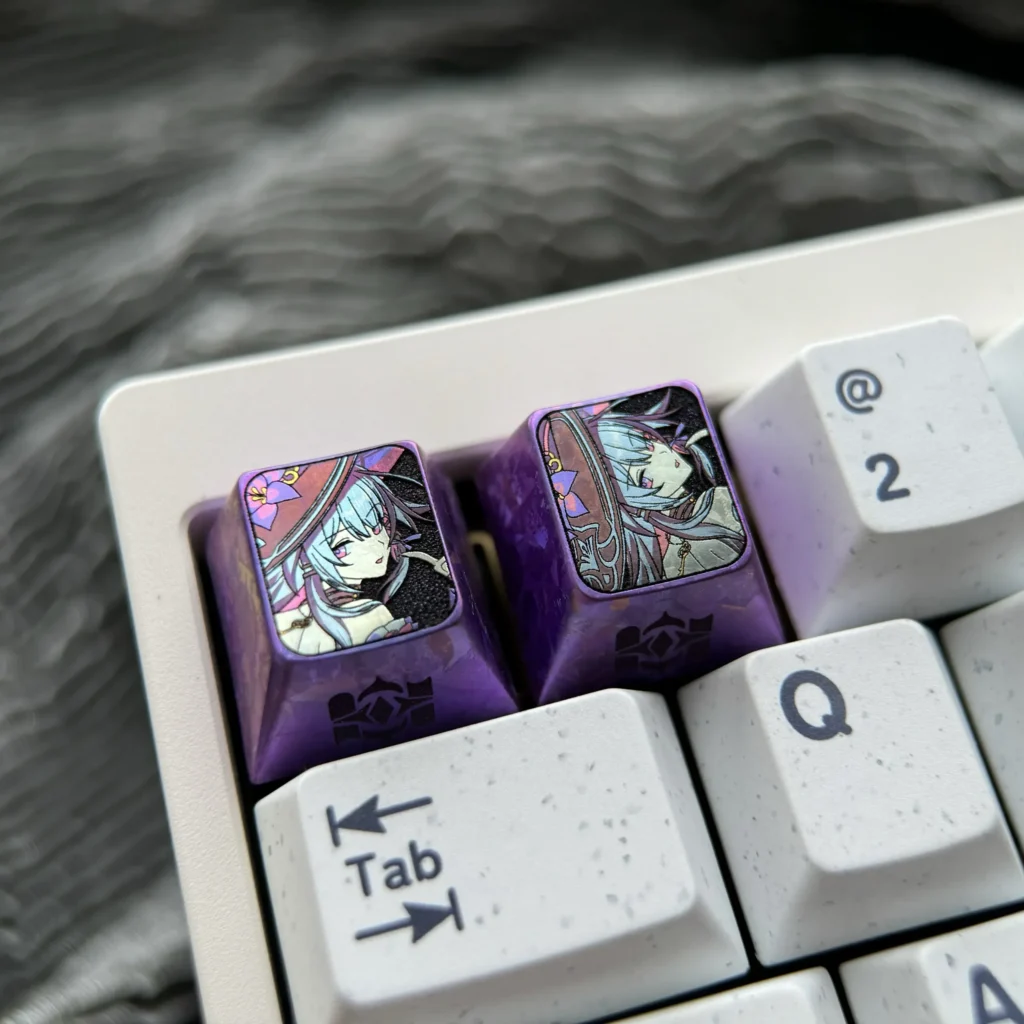 Stunning Hertal Ice Crystal Purple Anodized Titanium ESC Keycap, brilliantly showcasing its premium alloy and luminous celestial purple hue for mechanical keyboard.