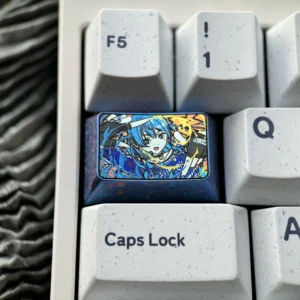 Exclusive Hoshimachi Suisei titanium keycap, an icy crystal VTuber art piece, shines with vibrant luster.