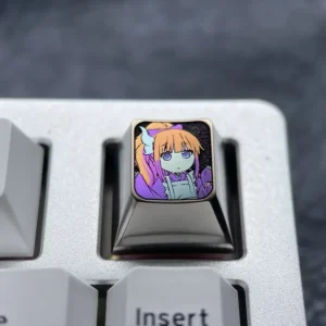 Collectible vibrant titanium Kanna Kamui ESC keycap, brilliantly showcasing playful Dragon Maid anime art with a metallic purple gleam.