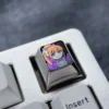 Vibrant Titanium Kanna Kamui ESC keycap from various angles, detailing its metallic purple finish and playful Dragon Maid anime design.