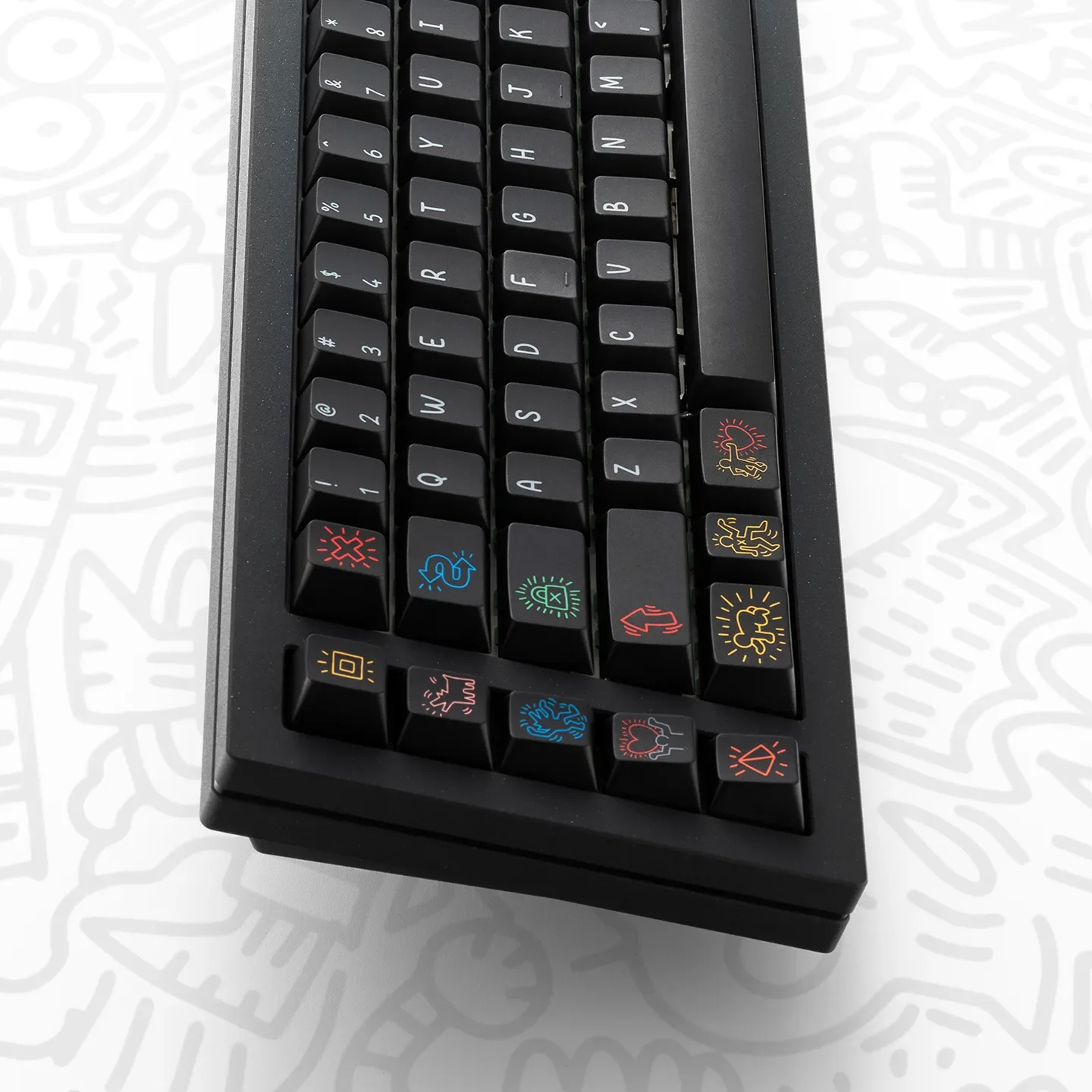 Explore the bold urban aesthetic of this Keith Haring PBT keycap set collection, featuring iconic graffiti art and premium PBT durability.