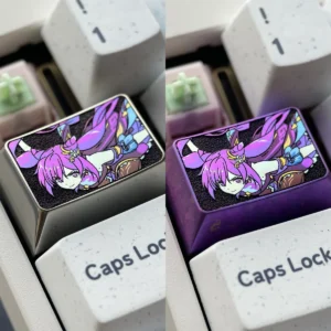 Exclusive Keqing titanium alloy keycap, embodying the iconic Genshin Impact aesthetic in sleek metallic purple with refined craftsmanship.