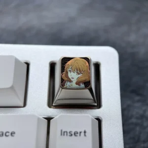 Exquisite Kumiko Oumae anime keycap, a premium titanium ESC keycap with vibrant character art, polished colors, and subtle icy accents.