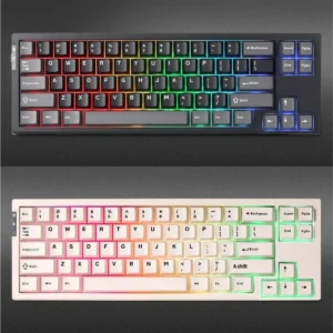 Sleek cream white RT68 Gaming Keyboard, showcasing its ultra-responsive switches for peak esports performance and competitive triumph.