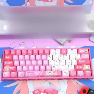 Vibrant Mahiro Oyama PBT anime keycaps set, featuring playful side-lit legends and captivating character art for custom keyboards.