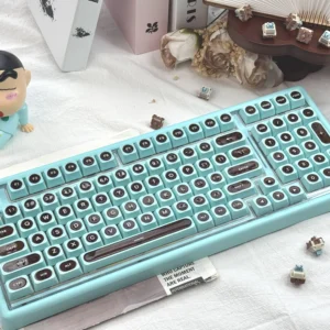 Ainbell Base99 tri-mode hot-swappable mechanical keyboard featuring a charming mint chocolate color palette and elegant, clean design.
