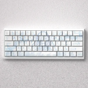 Exclusive Nakano Miku PBT front-print keycap set showcasing vibrant purple hues and delicate anime details from The Quintessential Quintuplets.