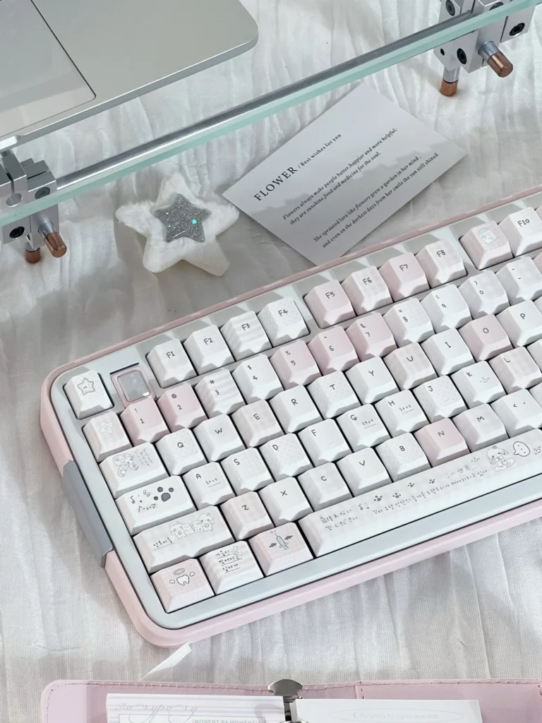 Night Walking keycap set, displayed from enchanting angles. Highlights its unique Asian-inspired whimsical motifs and soft pastel.