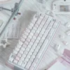 Night Walking Keycap Set. Unique original Asian design with pastel pink and white keycaps. Playful, whimsical motifs create a dreamy design.