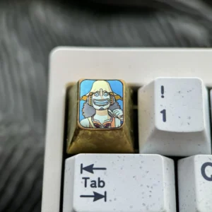 Premium Titanium ONE PIECE artisan keycap, featuring the iconic One Piece character with intricate metal craftsmanship for mechanical keyboards.