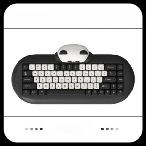 Adorable C68 Panda Mechanical Keyboard showcasing its sleek black and white motif, featuring premium design and signature mahjong sound switches.