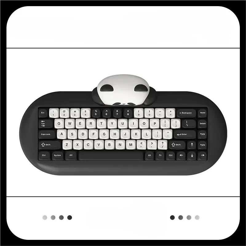 Adorable C68 Panda Mechanical Keyboard showcasing its sleek black and white motif, featuring premium design and signature mahjong sound switches.