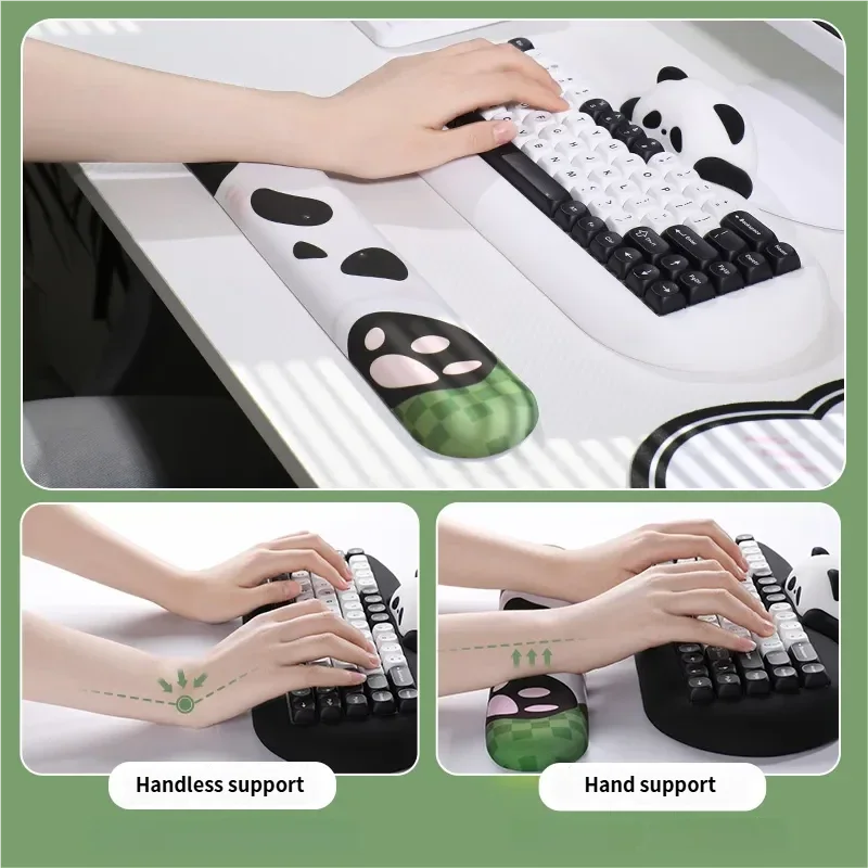 Delightful views of the Chubby Panda Ergonomic Silicone Wrist Rest, revealing its whimsical soft white design and plush ergonomic comfort for your desk.