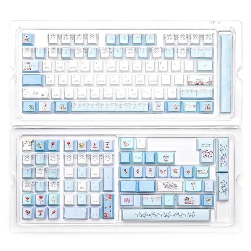 PBT keycap set: Romantic Whispers delicate floral dye-sub design crafted from durable PBT. Soft pastel hues evoke poetic charm and premium elegance.