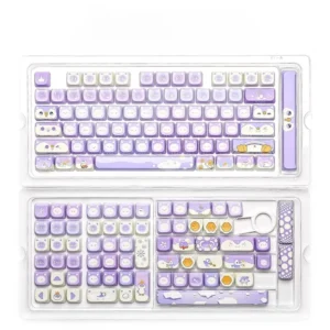 Playful Penguin Valley MAO Profile PBT custom keycap set with vibrant five-sided dye-sublimation, featuring charming arctic penguins on snowy peaks.