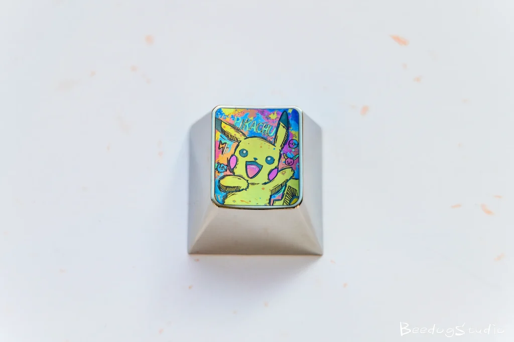 Iconic Pikachu Titanium Keycap: premium custom mechanical keyboard accessory with a playful metallic finish.