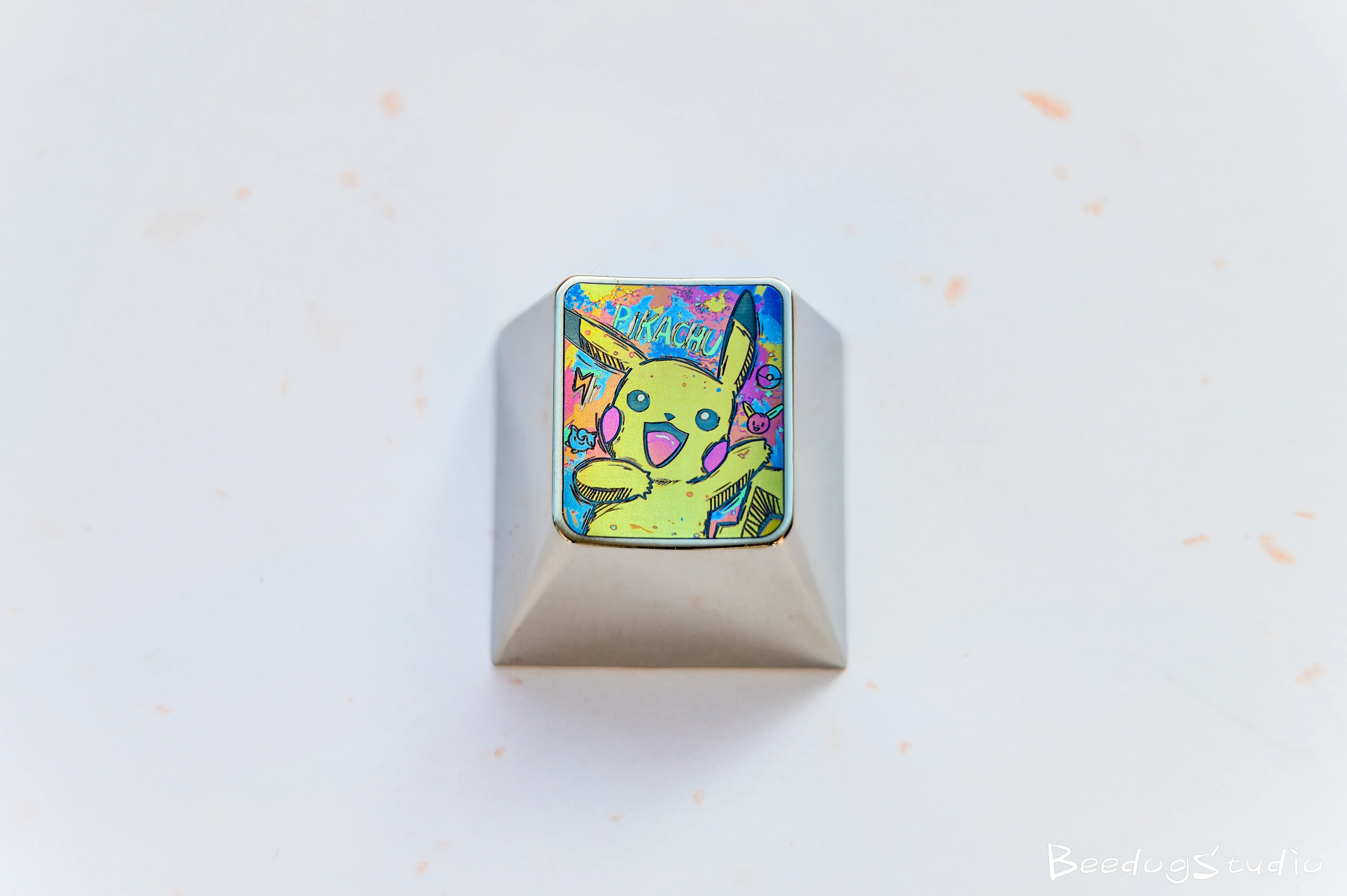 Iconic Pikachu Titanium Keycap: premium custom mechanical keyboard accessory with a playful metallic finish.