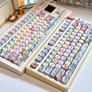Vibrant Playful Pokemon Keycaps Set featuring a complete 149-key OEM profile for mechanical keyboards, displaying iconic Pokemon.