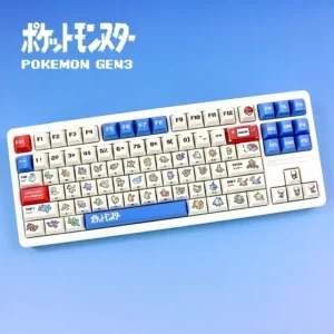 Vibrant PBT Pokemon Pixel Keycap Set featuring iconic 3rd Gen characters, perfect for reliving GBA adventures on a gaming mechanical keyboard.