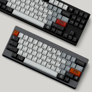 Retro PBT Keycap Set: A minimalist, timeless collection of Retro PBT Keycaps in elegant black, white, and grey, embodying understated.
