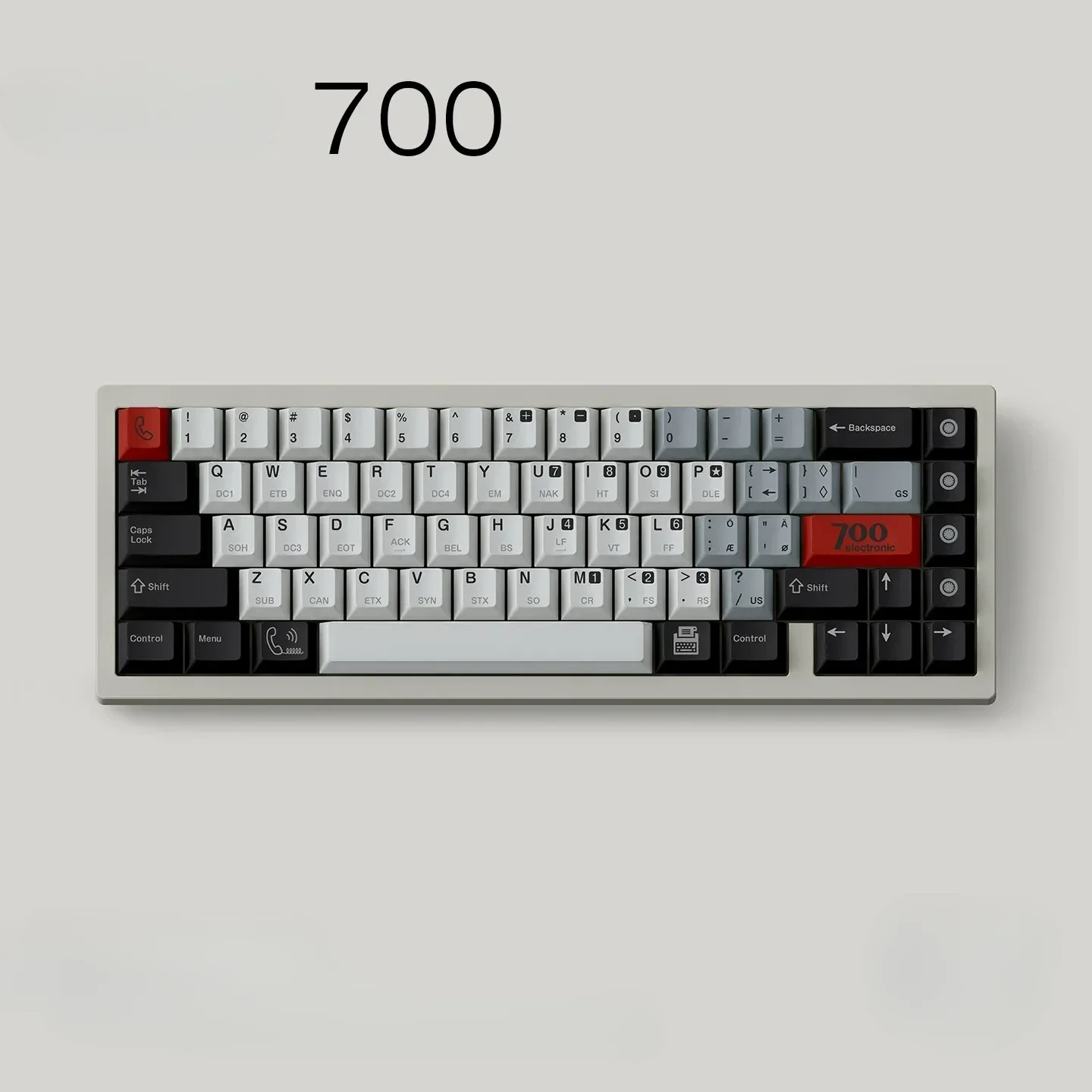 Gallery view of the Retro PBT Keycap Set, highlighting its timeless dye-sub vintage aesthetic. Clean, minimalist retro PBT keycaps.