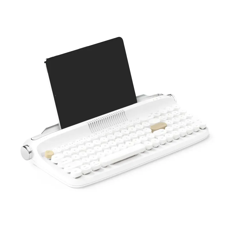 Artistic actto B307 Retro Typewriter Keyboard. Warm sandy beige vintage design with round keycaps and multi-device Bluetooth wireless for creative design.