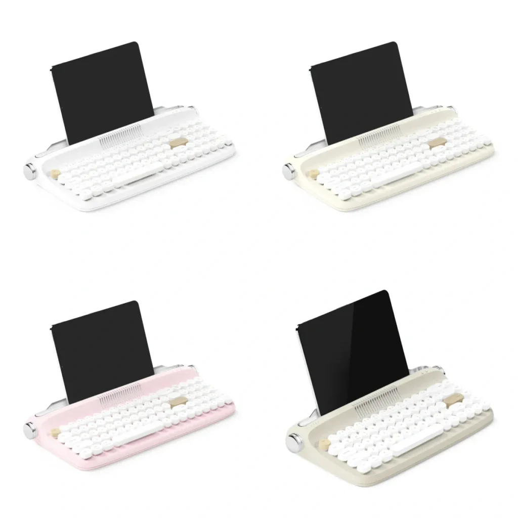 actto B307 Retro Typewriter Keyboard, warm sandy beige, with charming vintage design, round keycaps, and multi-device wireless connectivity.