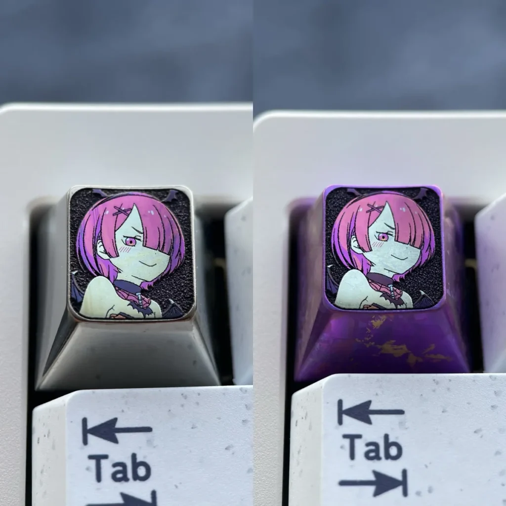 Premium Ram Titanium Halloween Keycap with mystical anodized purple finish. Intricate Halloween anime design highlights its premium titanium alloy.