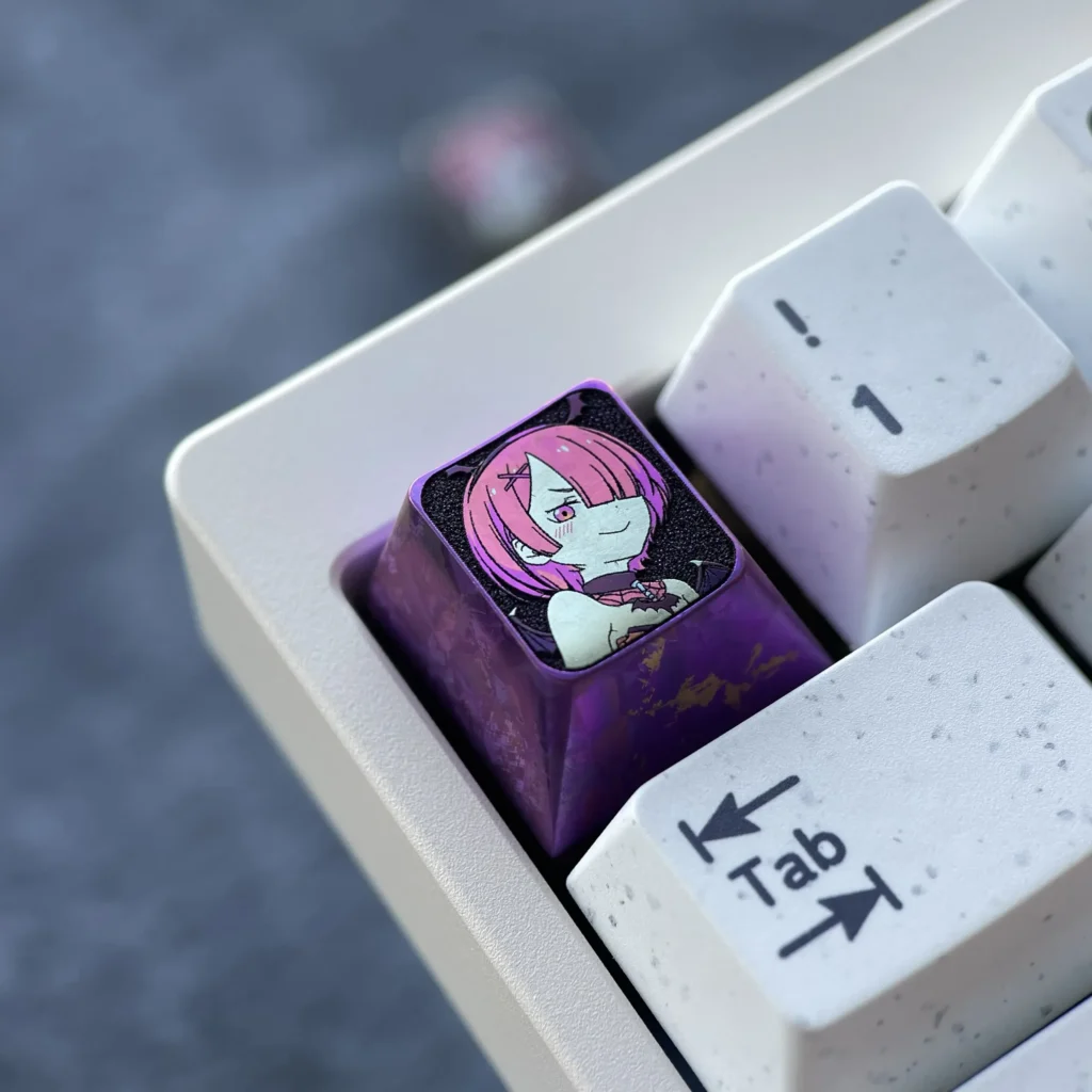 Ram Titanium Halloween Keycap: various angles highlighting its premium titanium alloy, mystical anodized purple finish, and intricate Halloween.