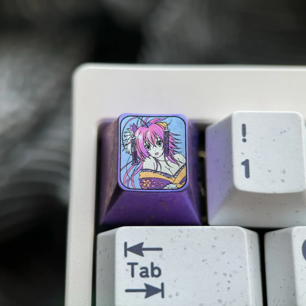 Exclusive Rias Gremory Titanium Artisan Keycap. Vibrant sculpted anime design with a captivating purple ice crystal finish, an ultimate collectors.