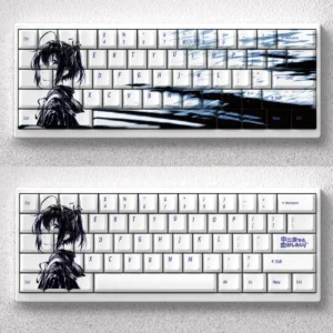 Exclusive Takanashi Rikka Anime Keycap Set main image, showcasing vibrant purple and yellow Cherry profile keycaps with iconic Chunibyo designs.