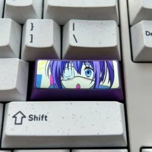 Premium Rikka Takanashi anime custom titanium keycap displaying a vibrant metallic sheen and intricate character details, highlighting its durable design.