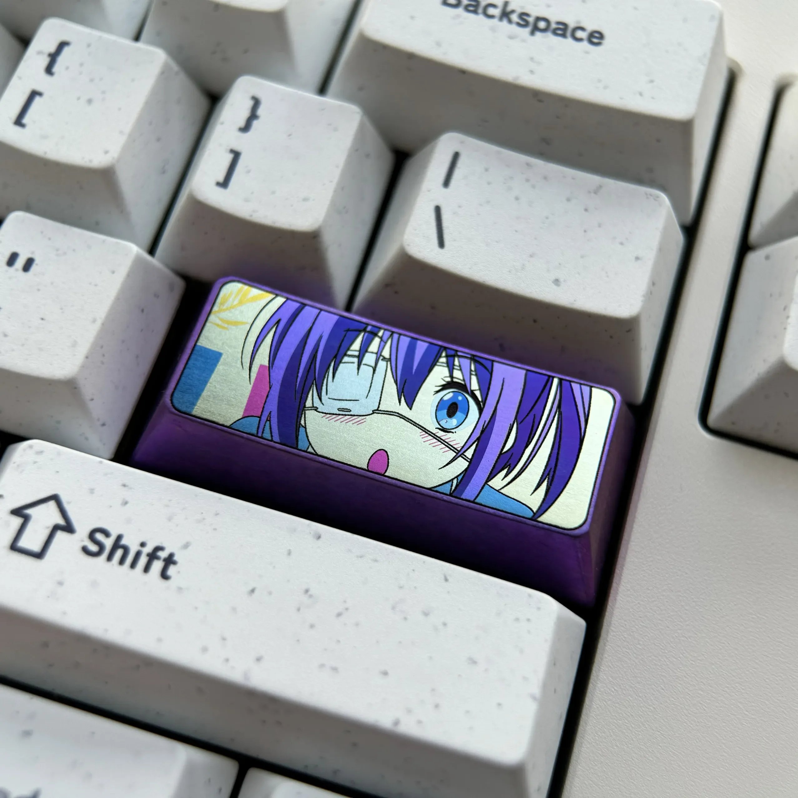 Rikka Takanashi Premium Titanium Anime Custom Keycap gallery, showing vibrant metallic sheen and intricate character details on its durable base.