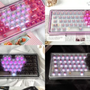 Showcasing the Base68 Romantic Tri-Mode Mechanical Keyboard with its 4 categories keycaps and elegant design, ideal as a unique gift.