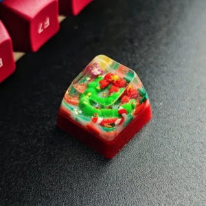 Handcrafted Christmas resin keycap featuring a whimsical Christmas Santa figure, a truly unique festive artisan gift for keyboard enthusiasts.