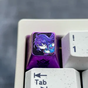 Exquisite Seele titanium keycap, a premium Honkai Star Rail art piece with mesmerizing ice crystal anodizing and elegant futuristic design.