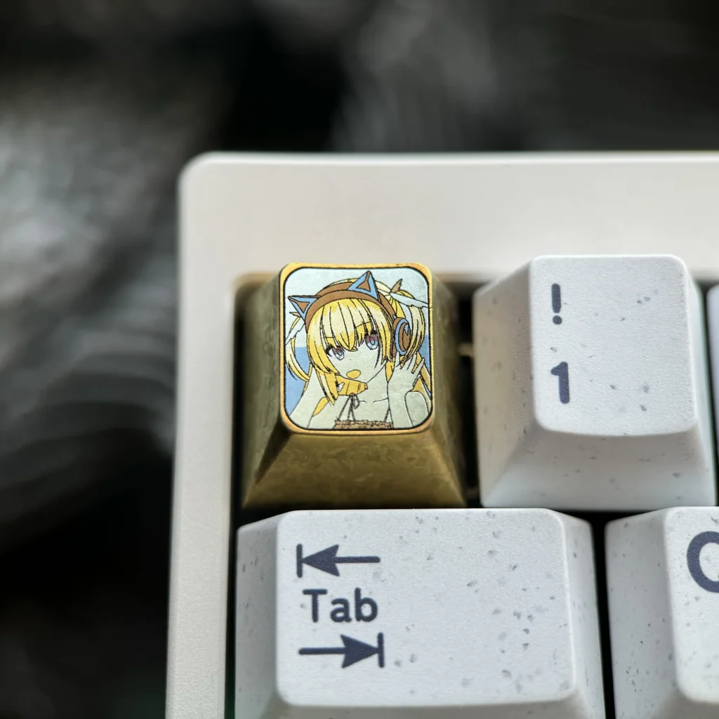 Vibrant Shirayuki Noa Titanium Keycap featuring iconic anime character art for an ESC key, showcasing durable craftsmanship.