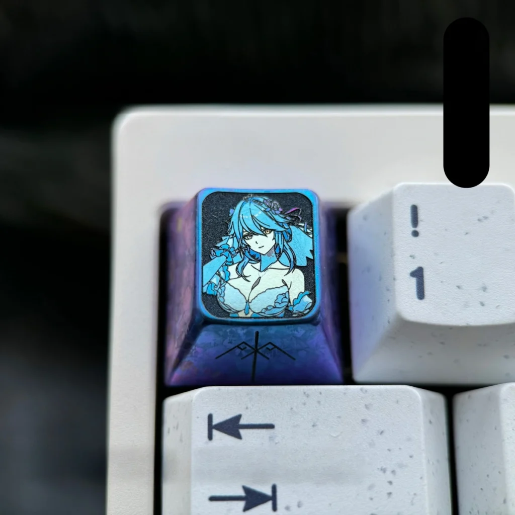 Premium Snowbreak Liv Titanium Keycap, showcasing the iconic icy blue anime design, embodying the futuristic aesthetic of Snowbreak: Containment Zone.