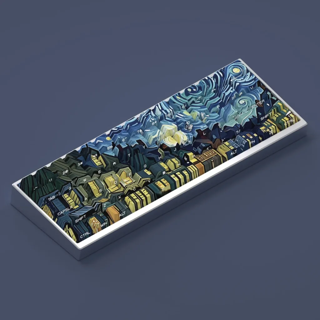 Starry Sky Keycaps Set feature side-lit Cherry profile and celestial deep space visuals. Designed for universal compatibility and cosmic keystrokes.