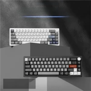 Sleek AL68 custom aluminum keyboard showcasing premium gasket mount design, reflective silver finish, and vibrant RGB backlighting.