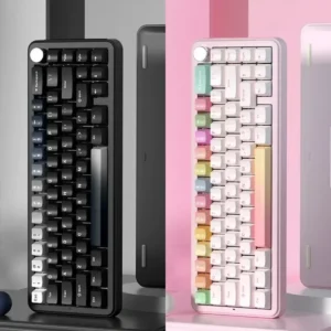 Stylish B68 Mechanical Keyboard, tri-mode wireless, featuring its high-aesthetic pastel design with delicate floral accents.