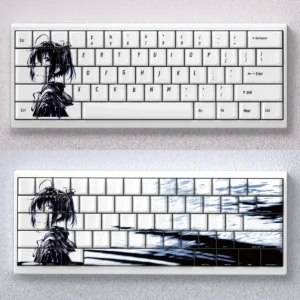 Vibrant Takanashi Rikka anime theme keycaps set, an exclusive shine-through custom set featuring her iconic colors and playful aesthetic.