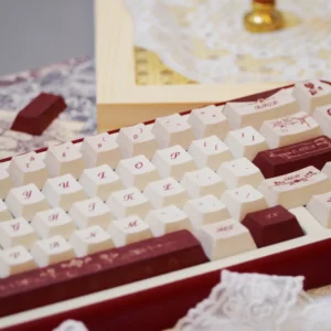 Complete Timeless Elegance PBT Keycap Set. Durable 131-key OEM profile keycaps with Chinese calligraphy motifs in a serene color palette.