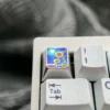 Gallery showing multiple angles of the handcrafted titanium sunflower ESC keycap, highlighting its vibrant anime-inspired design and artisan keycap.