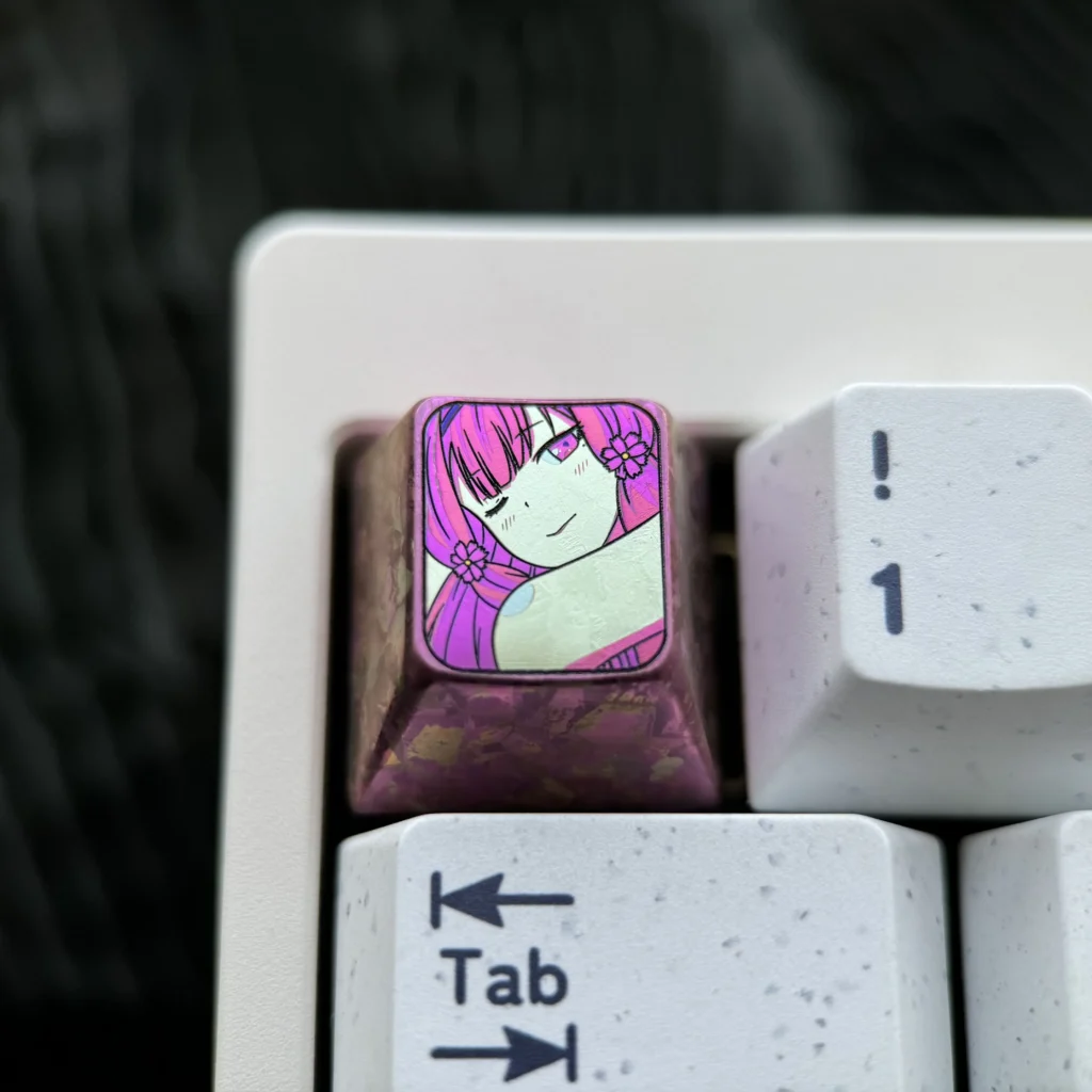 Vibrant Sakura Akino Keycaps displaying an enchanting anime design. creatives design purposely for fans collections.