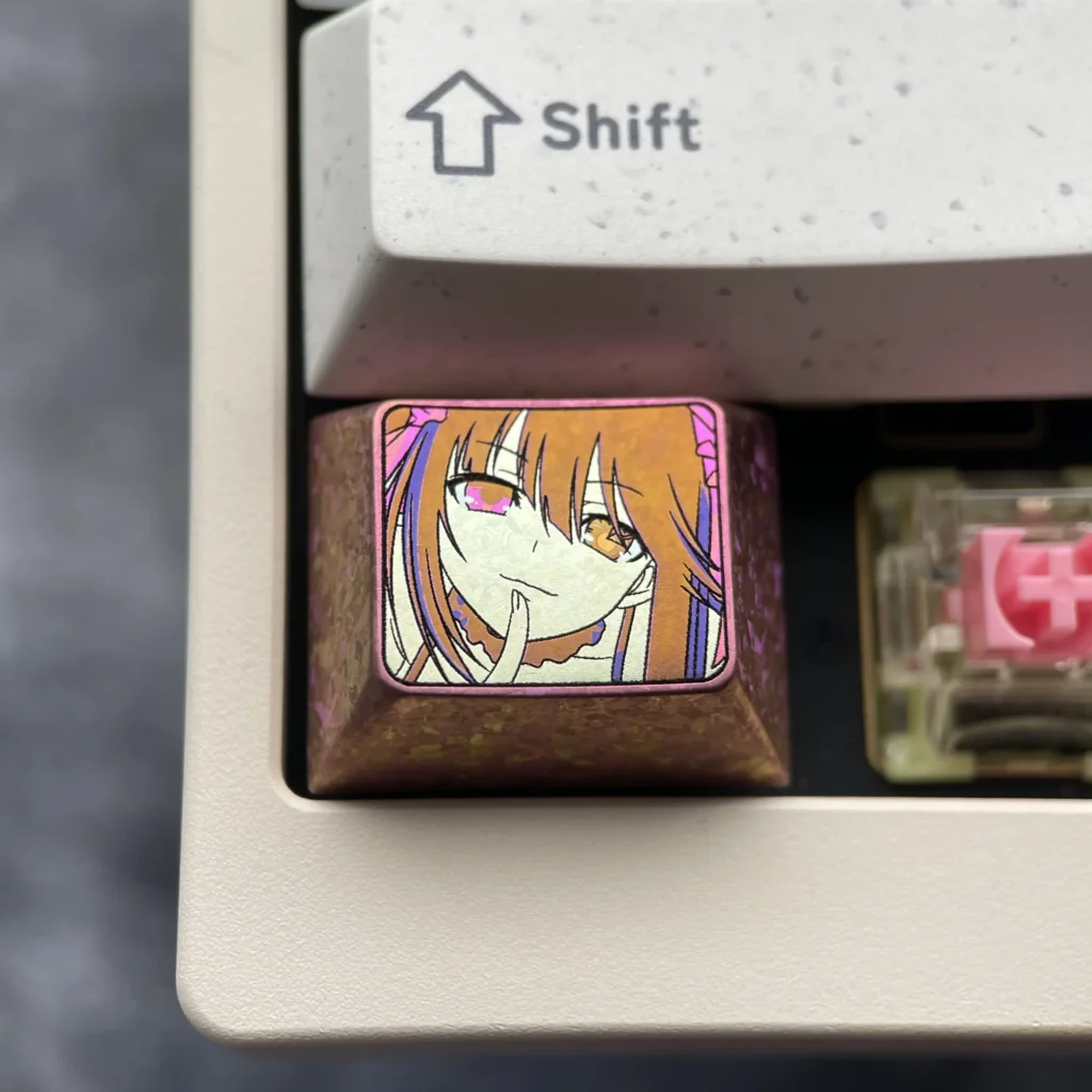 Vibrant Tokisaki Kurumi Keycap crafted from premium titanium, displaying the character with intricate ice crystal side details, a true collectible.
