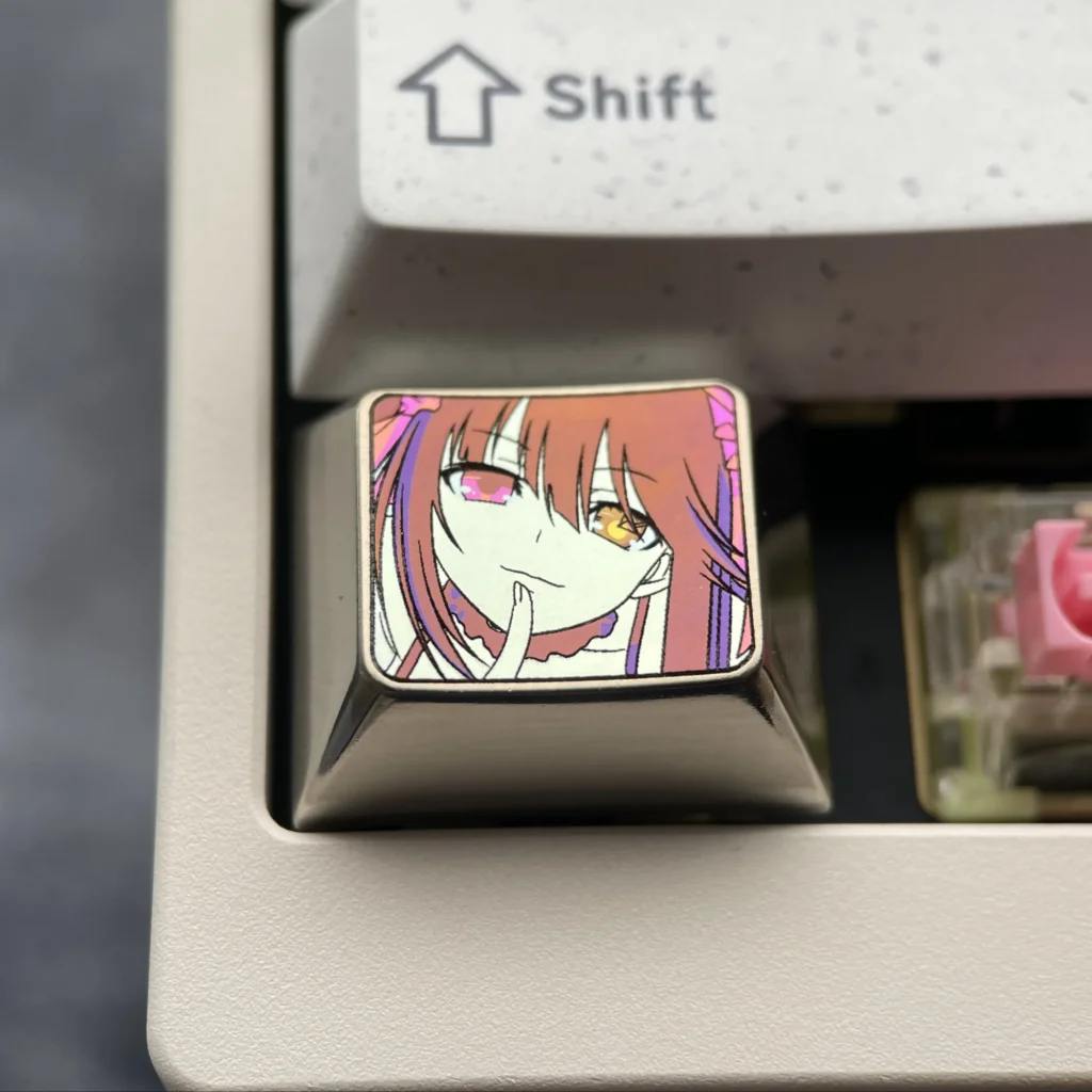 Exquisite Tokisaki Kurumi titanium artisan keycap for Date A Live fans, displaying the vibrant character and intricate ice crystal details.