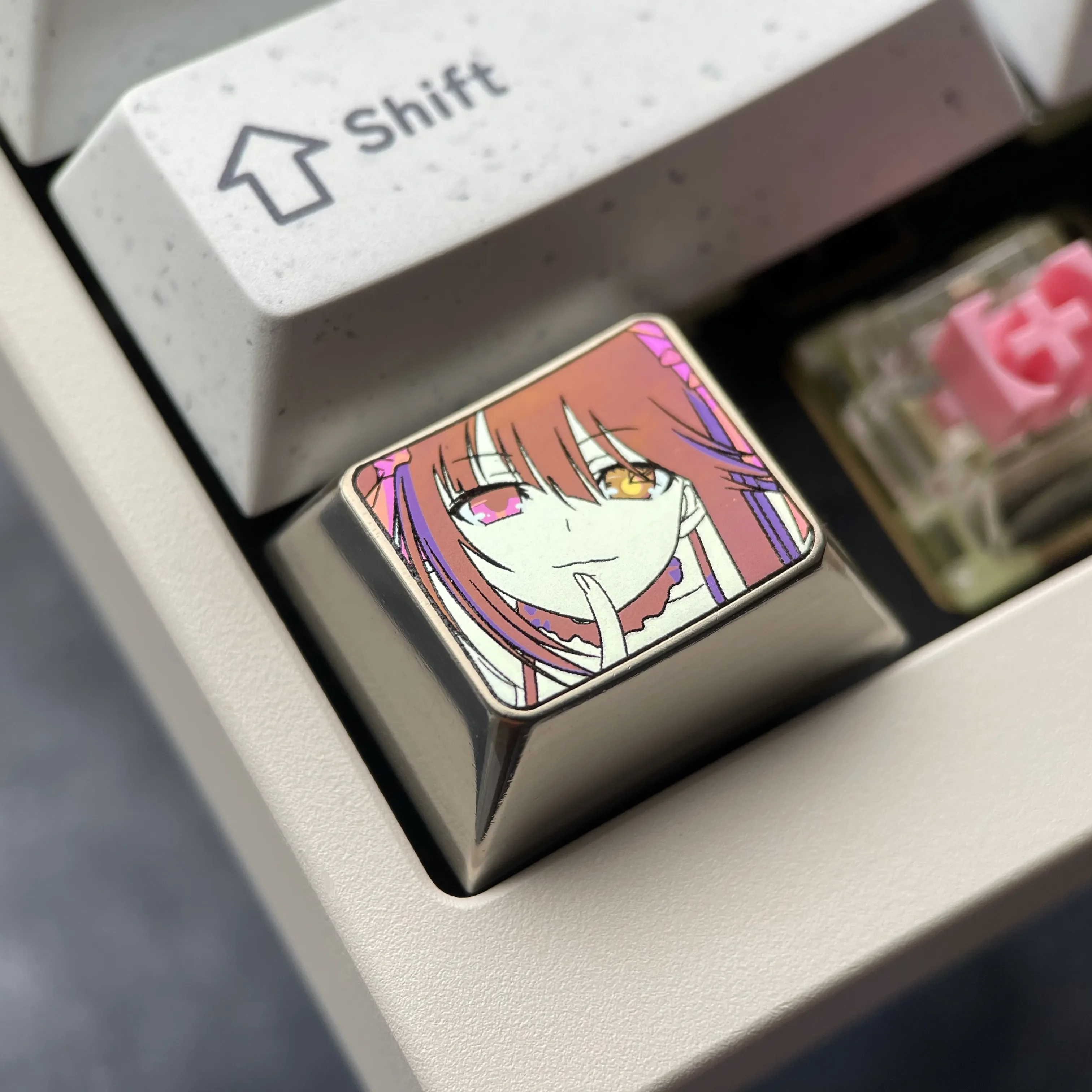 Tokisaki Kurumi Keycap gallery displaying the premium titanium artisan craftsmanship, vibrant finish, and intricate ice crystal side from various design.