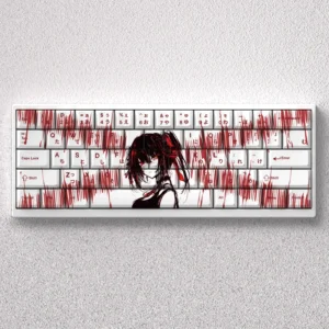 Exclusive Tokisaki Kurumi keycaps set: dark elegance anime design with striking red and black PBT for a unique keyboard aesthetic.